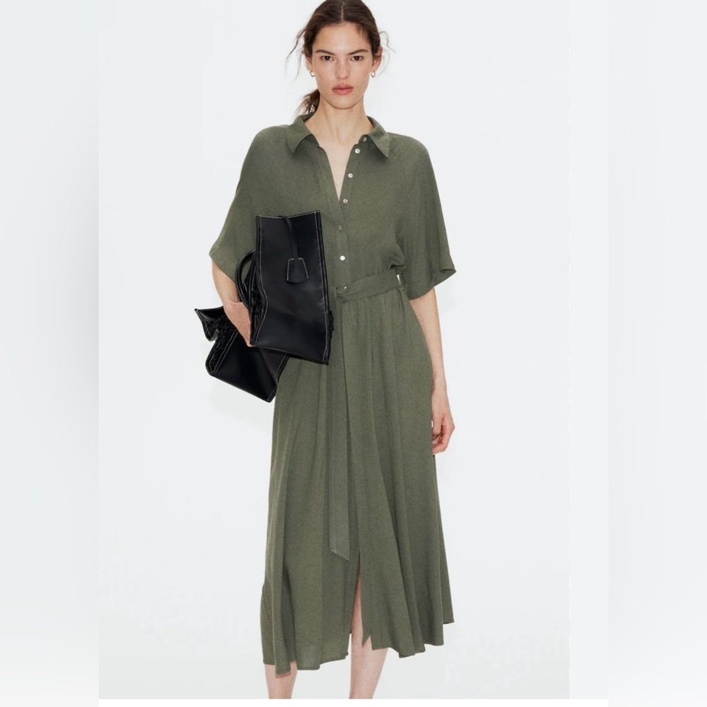 H&M Olive Midi Shirt Dress